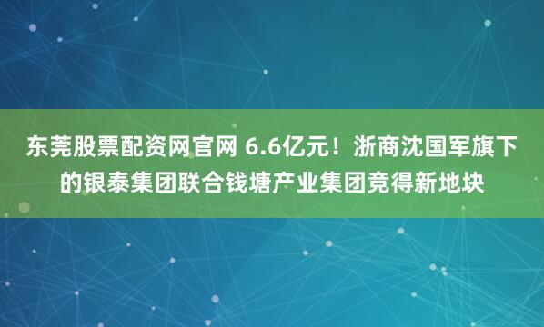 东莞股票配资网官网 6.6亿元！浙商沈国军旗下的银泰集团联合钱塘产业集团竞得新地块